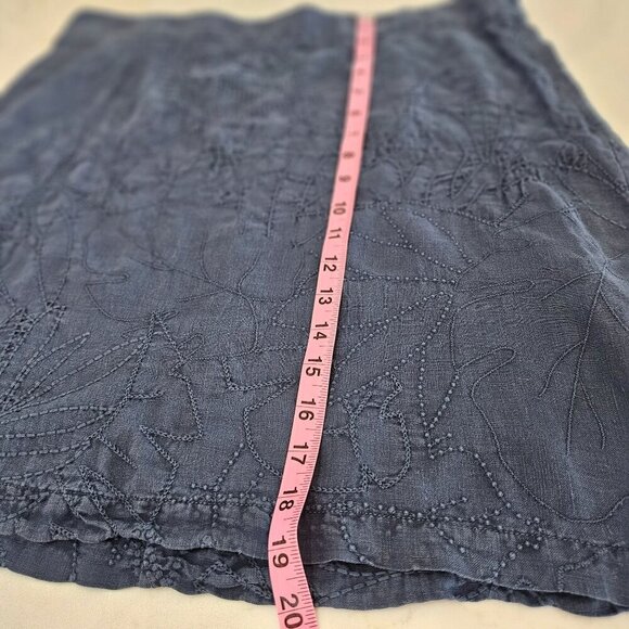 Tommy Bahama Skirt Size 12 Embroidered100% Linen  Navy Blue A-Line - Picture 7 of 7
